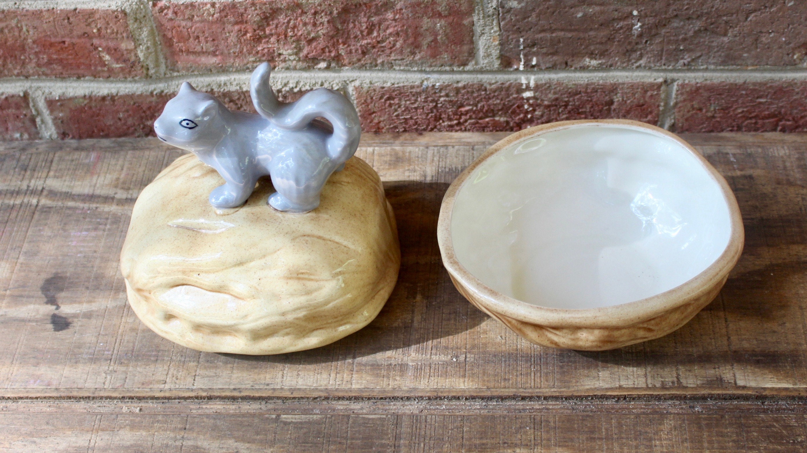 Candy Dish Ceramic Squirrel on nut Large Etsy