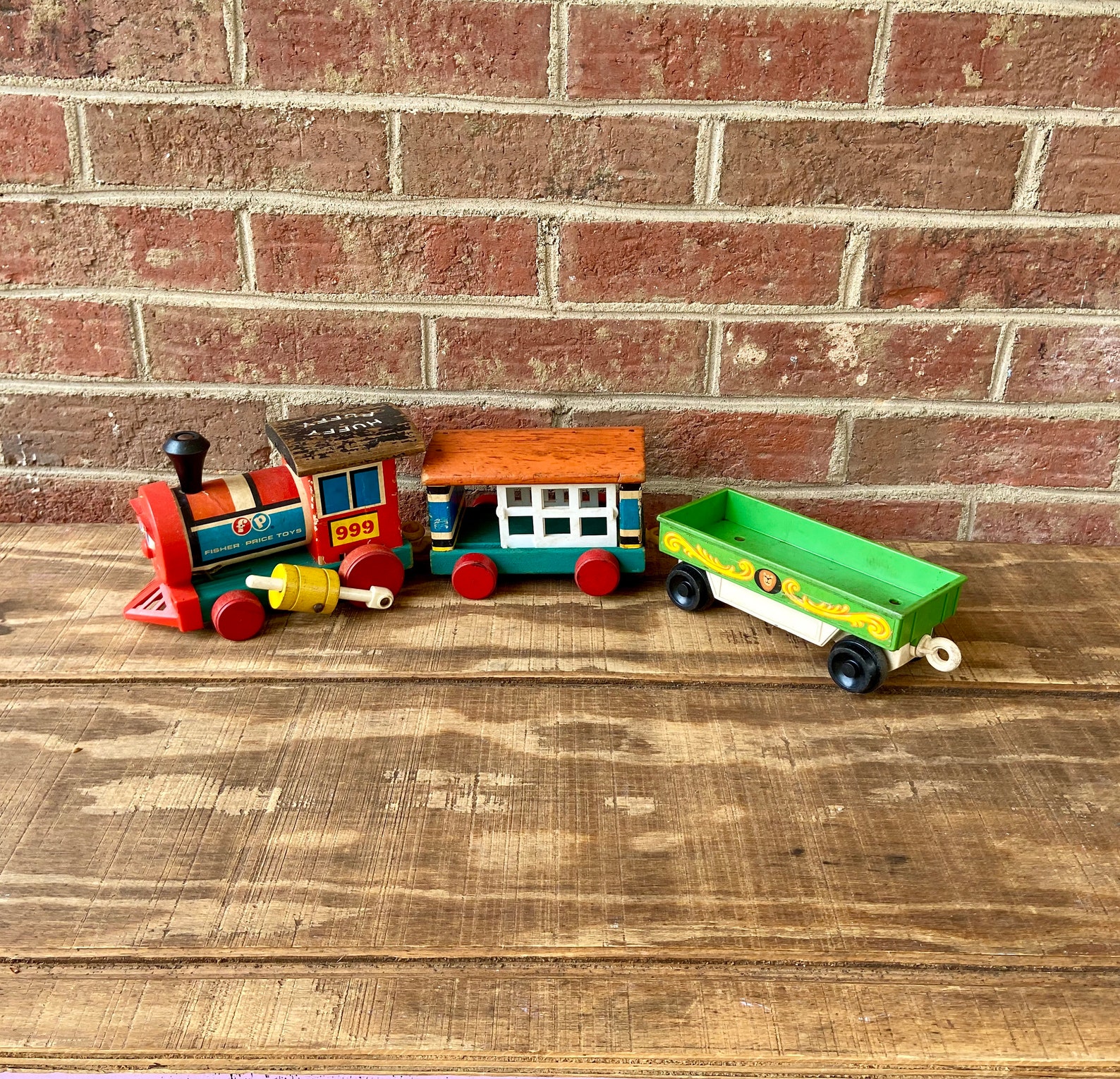 Fisher Price toy Train Set Huffy Puffy 3 piece train set from Etsy