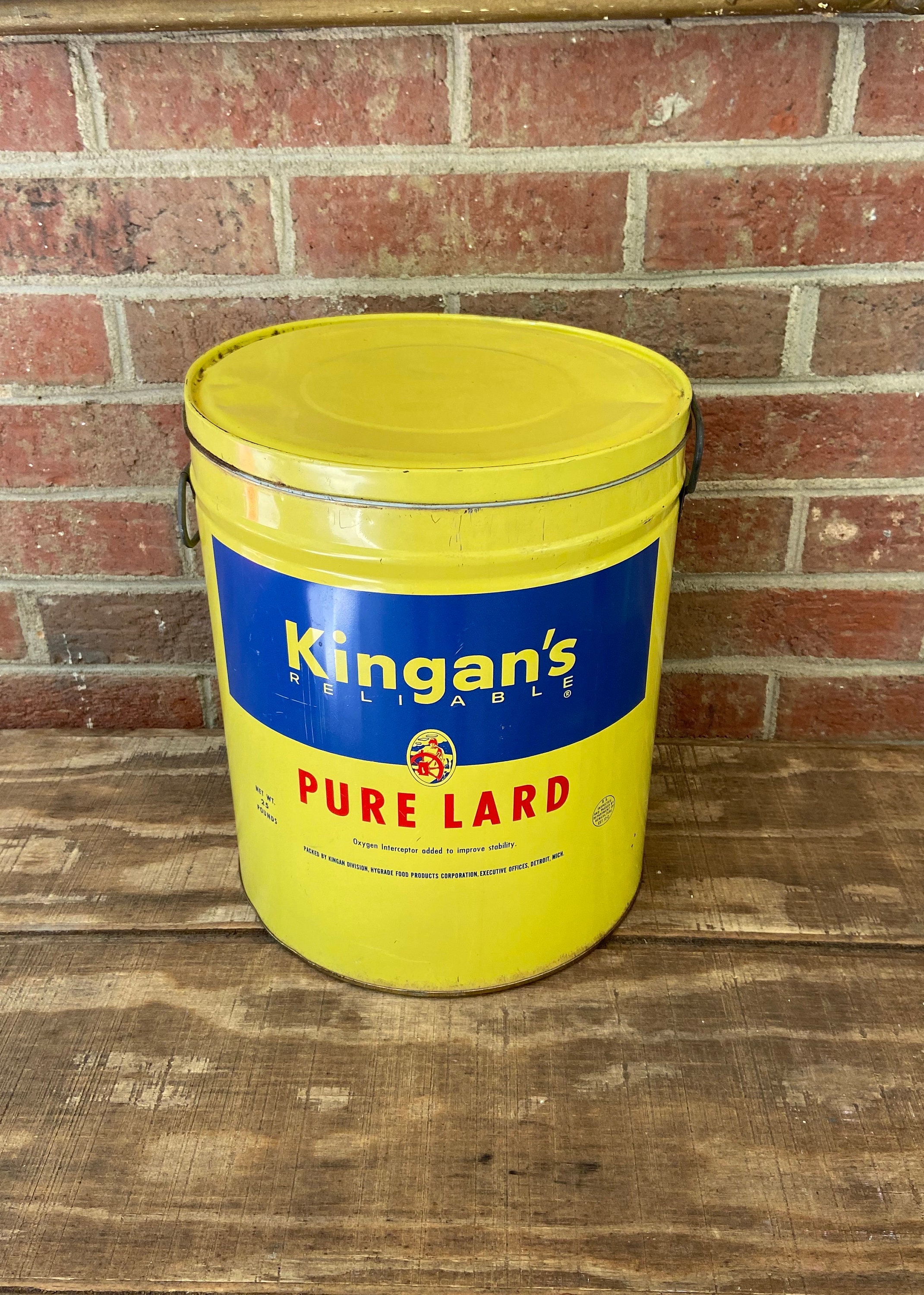 Kingan's Reliable Pure Lard Can 25 lb Large canister Etsy
