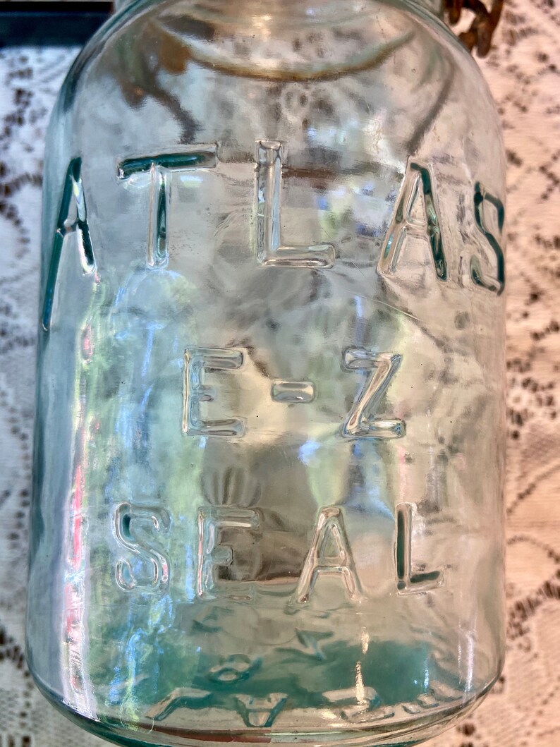 Canning Jar Atlas EZ Seal aqua blue quart jar with glass lid Etsy