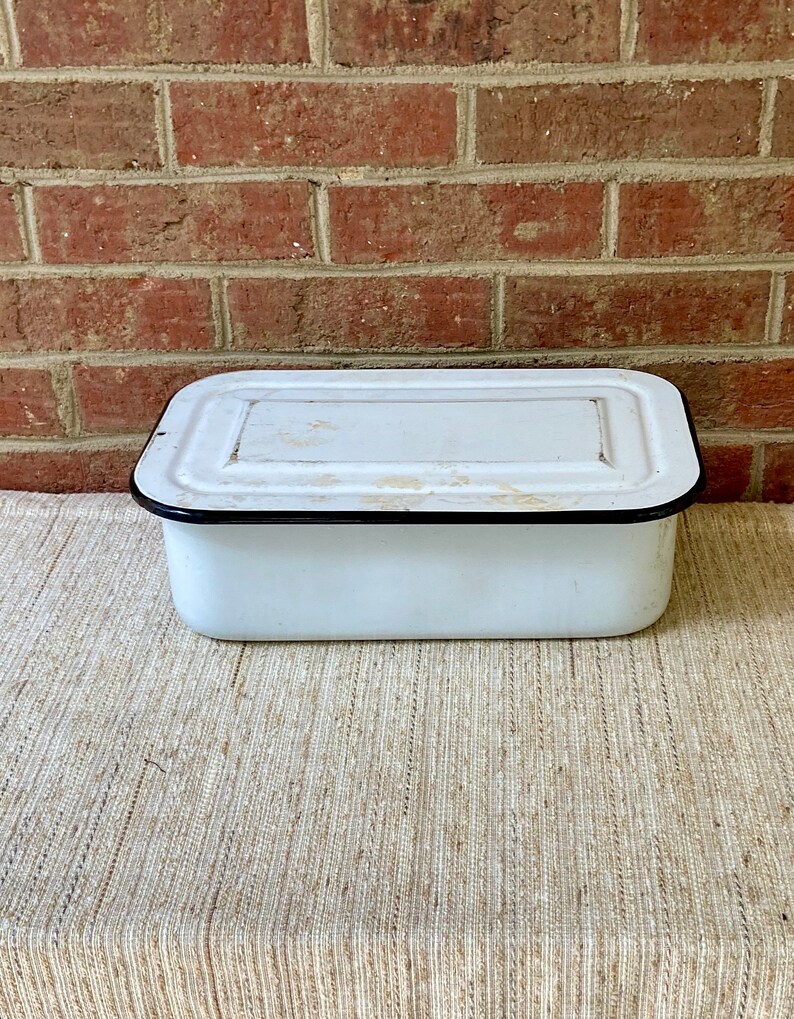 Enamel Bread Pan Rectangular loaf pan with Lid from the Etsy