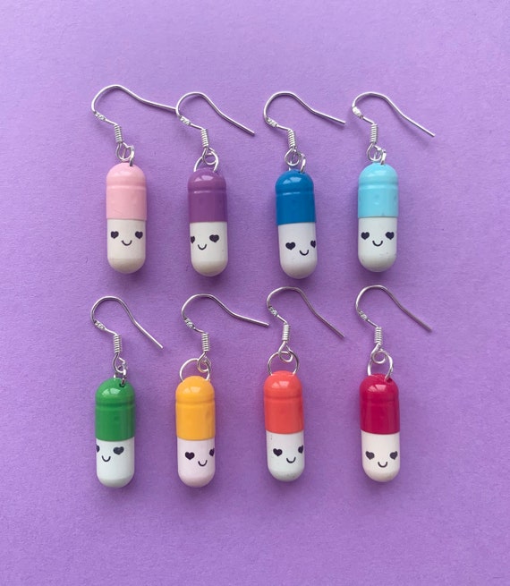Happy Pill Earrings Etsy
