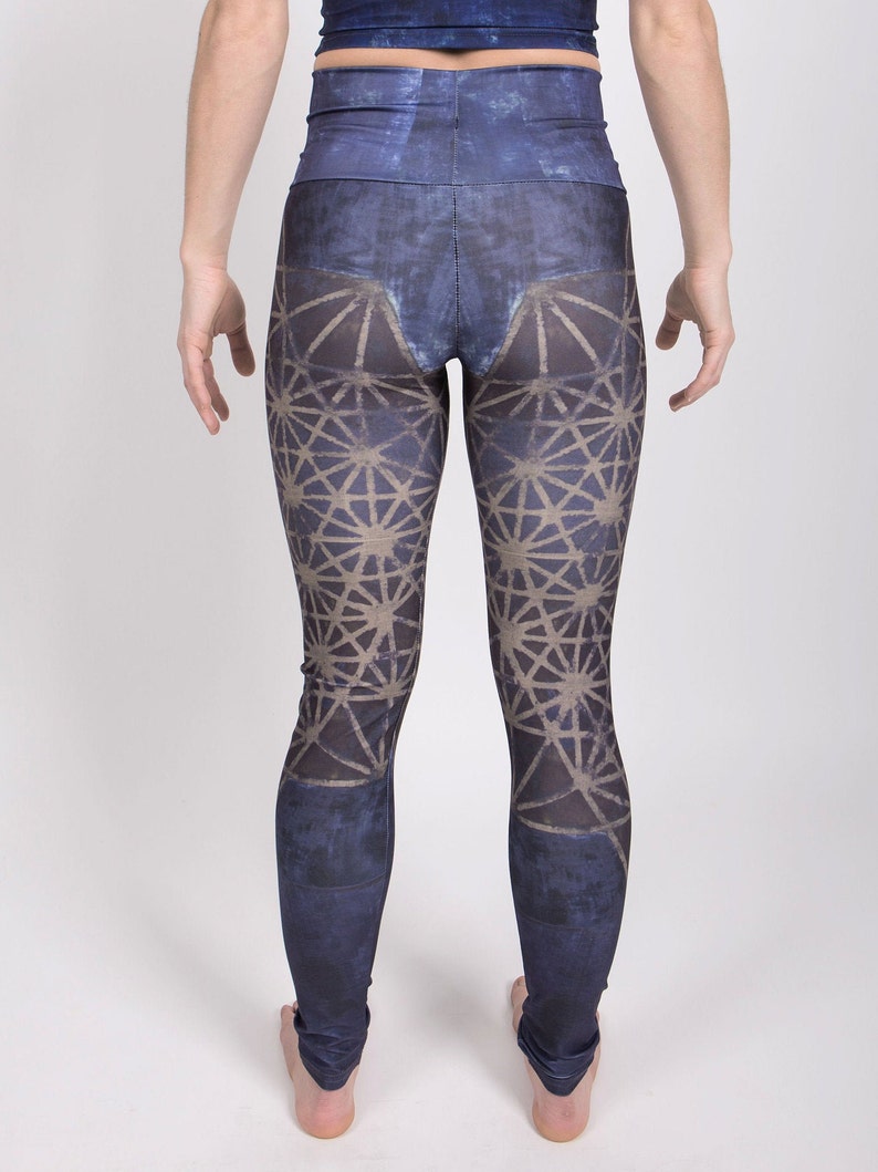 workout apparel new age clothing vegan printed leggings blue leggings high waisted leggings Sacred geometry yoga pants 64 tetrahedron