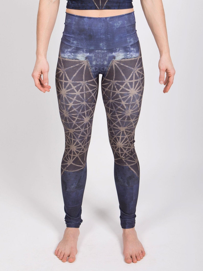 workout apparel new age clothing vegan printed leggings blue leggings high waisted leggings Sacred geometry yoga pants 64 tetrahedron
