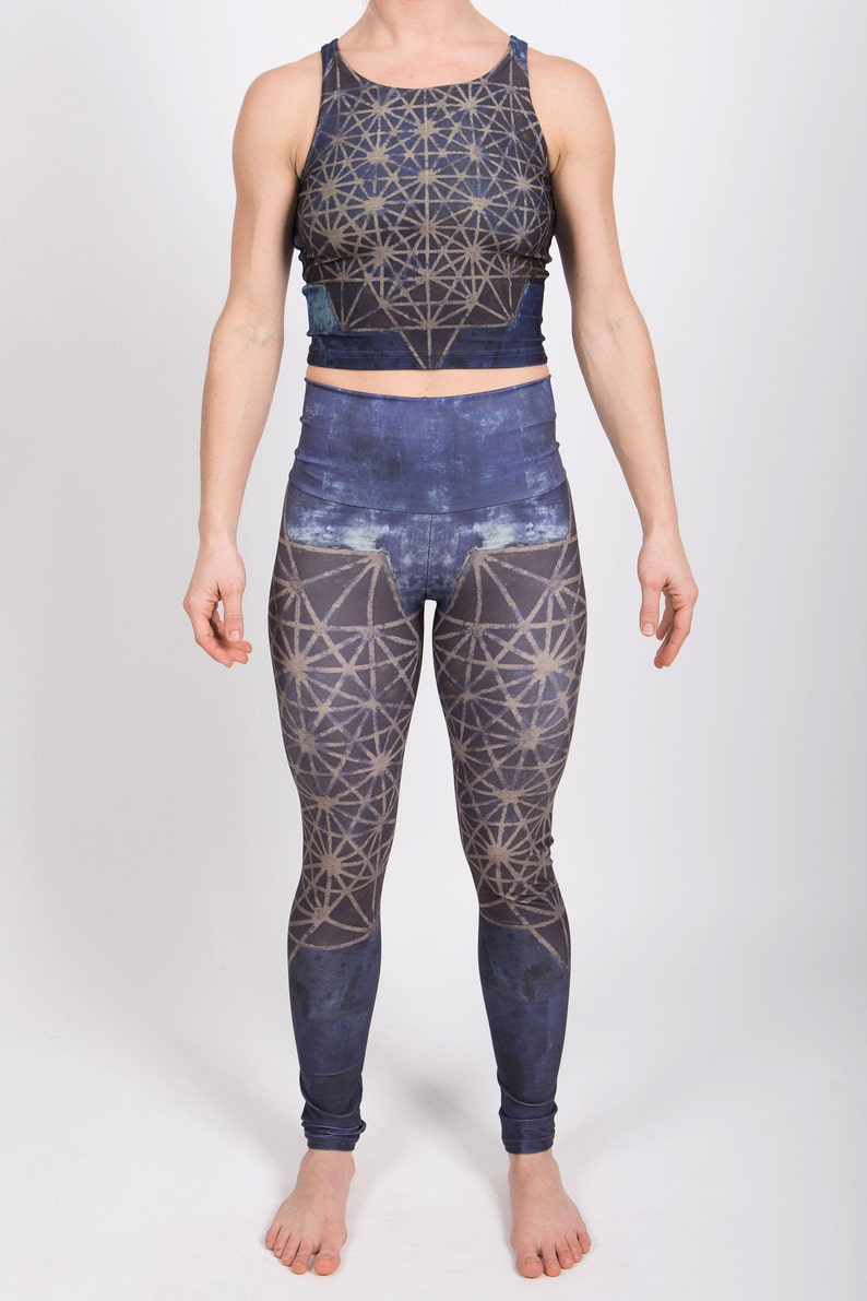workout apparel new age clothing vegan printed leggings blue leggings high waisted leggings Sacred geometry yoga pants 64 tetrahedron