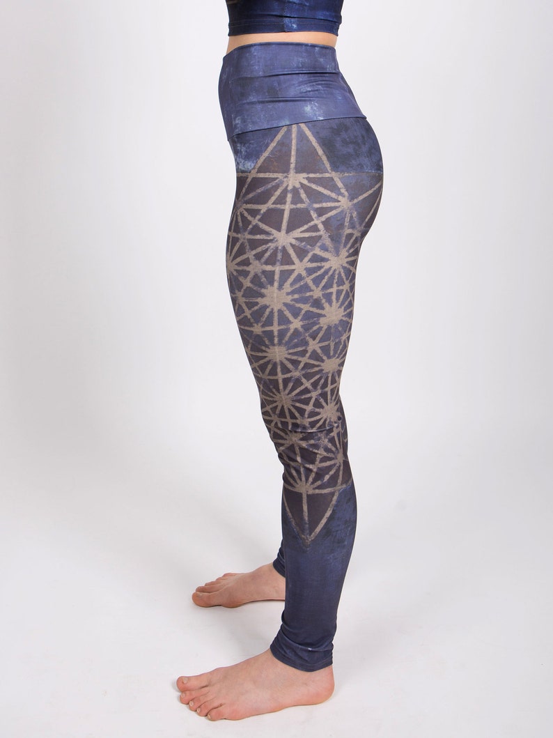 workout apparel new age clothing vegan printed leggings blue leggings high waisted leggings Sacred geometry yoga pants 64 tetrahedron