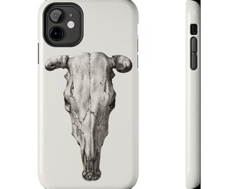Skull of a cow Tough iPhone Case, Jean Bernard Artwork, Protective Phone Cover, Hard Shell Case, Cool Cow Skull Gift, Unique Cell Phone