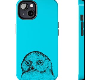 Blue Owl Tough iPhone Case, Protective Phone Cover, Vibrant Blue Owl Design, Strong Phone Case, Line Drawing Phone Cover