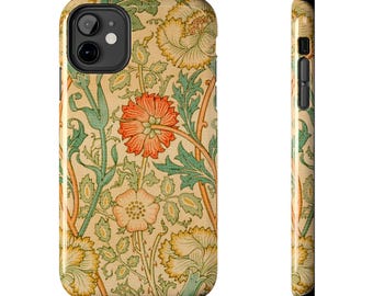 Tough iPhone Case, Pink Rose Pattern by William Morris, Floral Phone Cover, Protective Smartphone Shell, Elegant Cellphone Protector,
