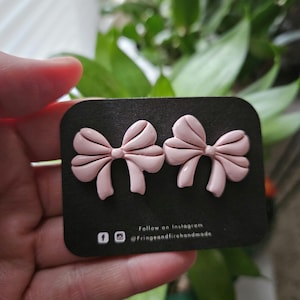 Pink Bow Earrings Handmade Clay Earrings Coquette