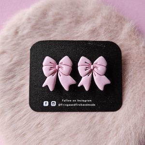 Pink Bow Earrings Handmade Clay Earrings