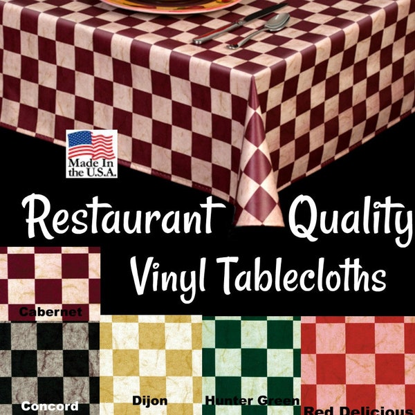 Vinyl Tablecloths - 9816 Commercial Grade Vinyl Tablecloth - Restaurant Tablecloth- Checkered Vinyl -Outdoor Tablecloth - Cafe Table cloth