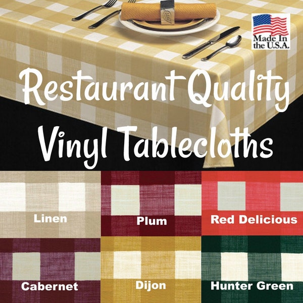 Vinyl Tablecloths - 9815 Commercial Grade Vinyl Tablecloth - Restaurant Tablecloth- Plaid Vinyl -Outdoor Tablecloth - Cafe Table cloth