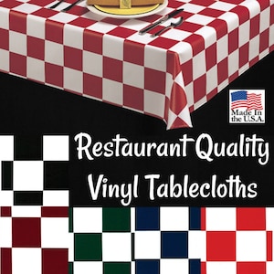 Vinyl Tablecloths - 9819 Commercial Grade Vinyl Tablecloth - Restaurant Tablecloth- Checkered Vinyl -Outdoor Tablecloth - Cafe Table cloth