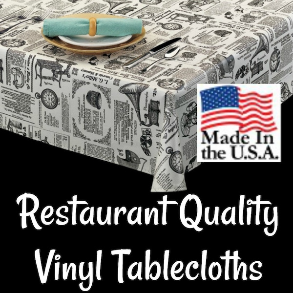 Vinyl Tablecloths - 9825 Commercial Grade Vinyl Tablecloth - Restaurant Tablecloth- Newsprint Vinyl -Outdoor Tablecloth - Cafe Table cloth