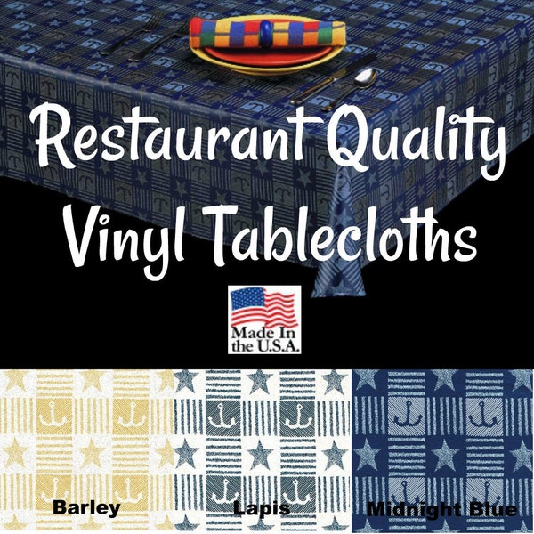 Vinyl Tablecloths - 9813 Commercial Grade Vinyl Tablecloth - Restaurant Tablecloth- Nautical Vinyl -Outdoor Tablecloth - Cafe Table cloth