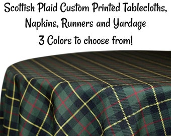 Custom Printed Scottish Plaid Tablecloths, Napkins, Table Runners, and Fabric by the yard. Custom Made to order!