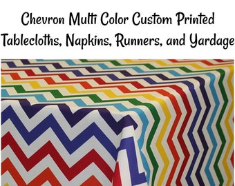 LGBTQ Multi Color Chevron Rainbow Stripe Tablecloths, Napkins, Table Runners, and Fabric by the yard. Custom made to order.