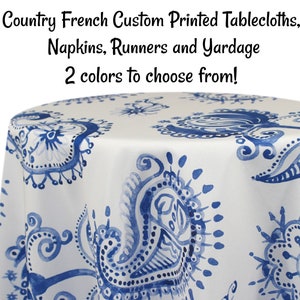 Custom Printed Paisley Country French Tablecloths, Napkins, Table Runners, Tablecloth Fabric by the yard.