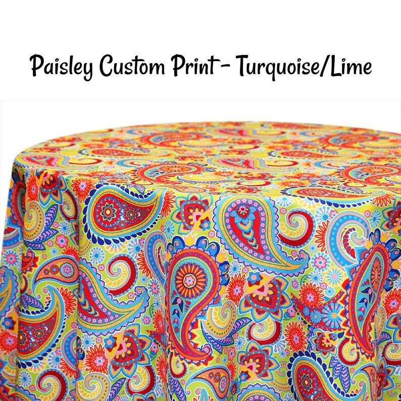 Custom Printed Paisley Tablecloths, Napkins, Table Runners, and Fabric