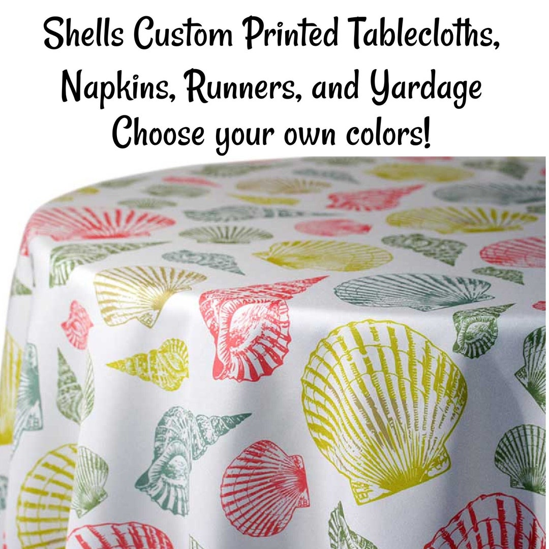 Shell Table Clothes Shells Print Custom Printed Coastal Shell Tablecloths, Napkins, Table ...