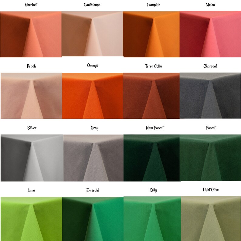 Cottn-eze Spun Polyester Tablecloths, Napkins, Table Runners, and Fabric by the yard. 61 Colors to choose from.