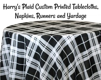 Harry's Plaid Custom Printed Plaid Tablecloths, Plaid Napkins, Plaid Table Runners, Plaid fabric. Tablecloth Fabric by the yard.