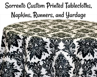 Sorrento Custom Printed Traditional Tablecloths, Napkins, Table Runners, and Fabric by the yard. Custom made to order! Printed Damask Print.