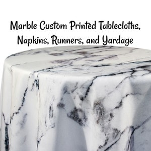 Marble Custom Printed Marble Tablecloths, Marble napkins, Marble Table Runners, Marble fabric by the yard. Three colors to choose from.