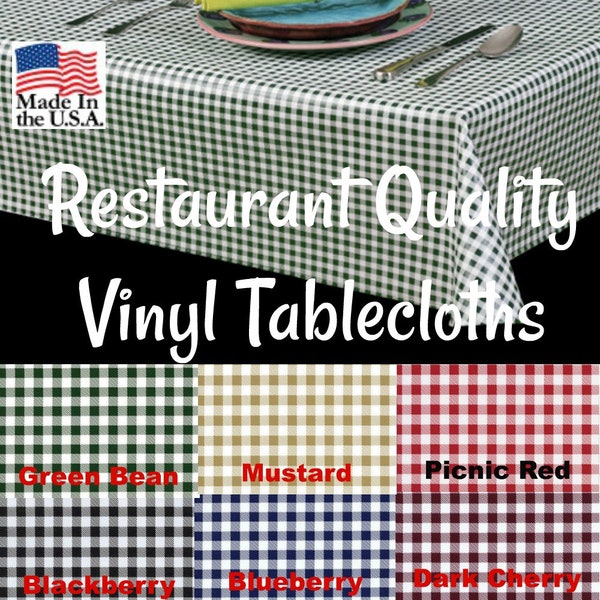 Vinyl Tablecloths - 9828 Commercial Grade Vinyl Tablecloth - Restaurant Tablecloth- Gingham Vinyl -Outdoor Tablecloth - Cafe Table cloth