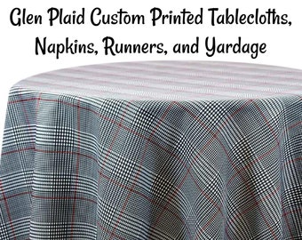May include: A black and white plaid tablecloth with red stripes. The tablecloth is made of a soft, woven fabric and is perfect for adding a touch of elegance to any table setting.