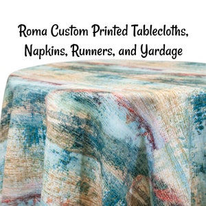 Custom Tablecloth Roma Custom Printed Tablecloth, Mixed Color Printed Tablecloth, Color Swirl Napkins, Table Runners, and Fabric by the Yard
