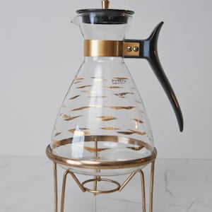 Pyrex Gold & Black Carafe w/ Stand- 1950s