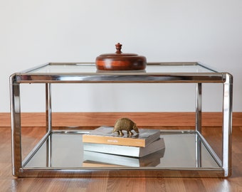 Vintage 1970's Chrome & Glass Coffee Table- Two Tiered