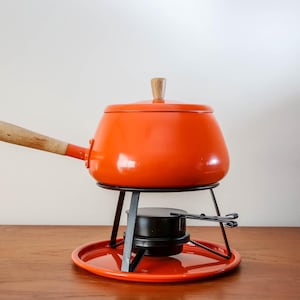 Vintage Japanese Tangerine Orange Fondue Pot Set