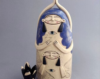 Ceramic sculpture "Mother Earth Goddess (in blue)"/ fine art ceramic, home decor,yogi,spiritual sculpture,ceramic figurines,handmade,magical