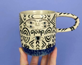 Ceramic cup "Freckled Spirit in tatoos" / Tea cup, coffee cup,modern ceramics, spiritual art, yogi,fineart ceramics,handmade,magical,pottery