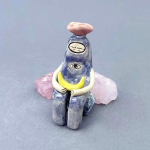 Handmade Ceramic Moon Holder Sculpture, Mystical Home Decor