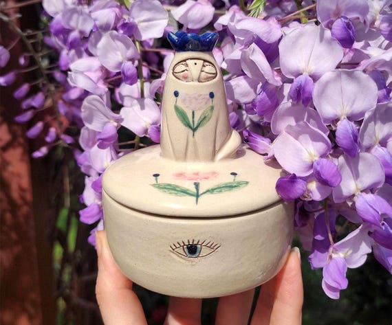 Handmade Ceramic Container, Moon Plant Guardian, Spiritual Decor