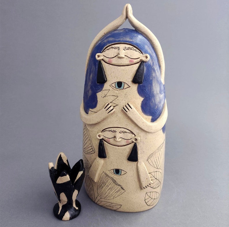 Ceramic sculpture Mother Earth Goddess in blue/ fine art ceramic, home decor,yogi,spiritual sculpture,ceramic figurines,handmade,magical image 1