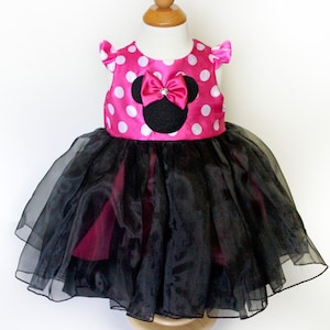 Toddler Girl Minnie Pink Polka Dot Dress with Bows - Sz 12 months - Handmade Ready to Ship