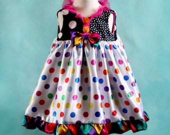 Baby Girl Clown Dress Circus Polka Dot Costume - Size 6 to 12 months - Handmade Ready to Ship