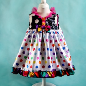 Baby Girl Clown Dress Circus Polka Dot Costume - Size 6 to 12 months - Handmade Ready to Ship