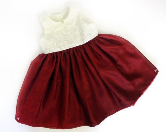 red dress 12 months Baby Girl Toddler Ivory Lace and Red Dress - Sz 12 Months - Handmade Ready  to Ship
