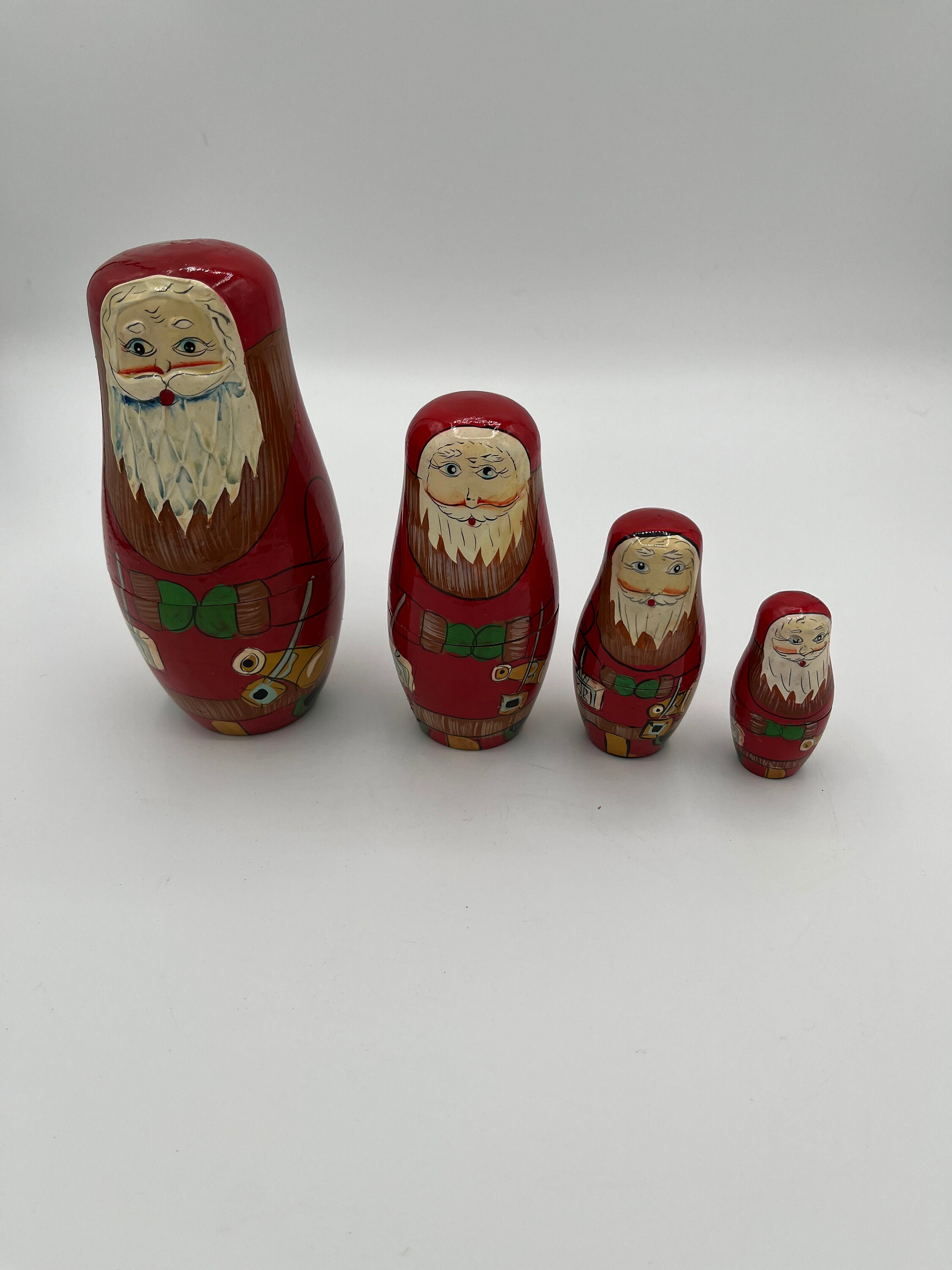 Vintage Wood Nesting Dolls Santa Father Christmas 6 Figures Hand Painted