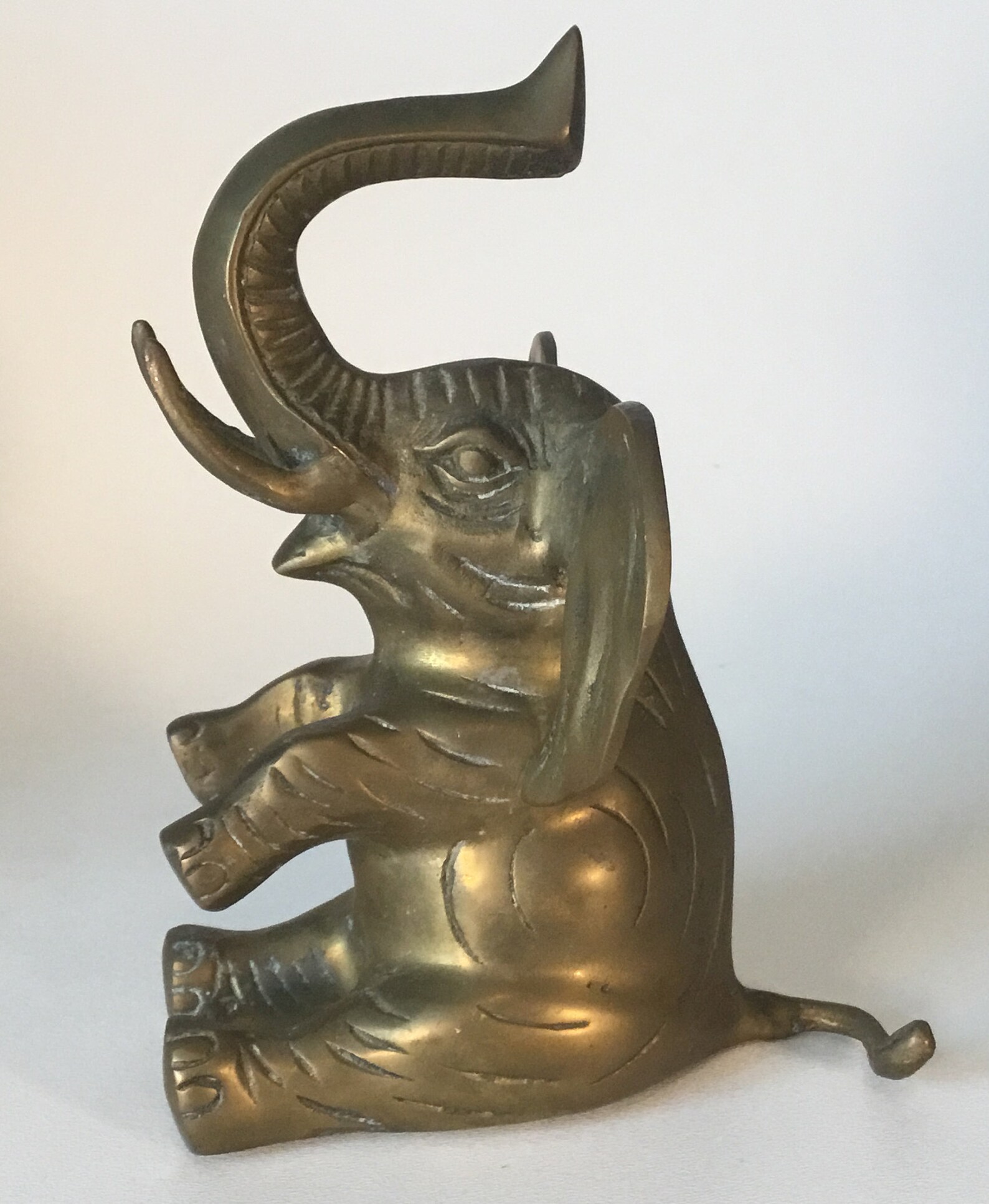 Large Vintage Solid Brass Sitting Elephant Figurine Etsy