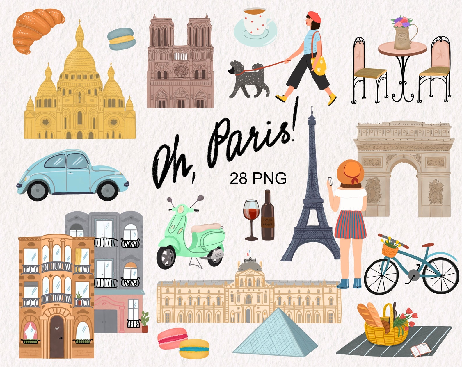 Paris Clipart. France Clip Art. Europe Travel Clipart. Eiffel Etsy