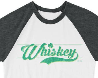 Jahrgang St Patricks Tag Irish Whiskey Raglan Shirt Shamrock Shirt Irish Geschenke Green Pub Baseballshirt Irland 3/4 Ärmel Hemd