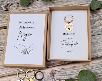 Patentante Geschenk – Schlüsselanhänger mit Gravur & Geschenkbox „willst du meine Patentante sein?“ – personalisierbar