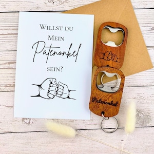 Conjunto de presente para padrinho, abridor de garrafas gravado e cartão carinhoso – presente personalizado para perguntas sobre o padrinho